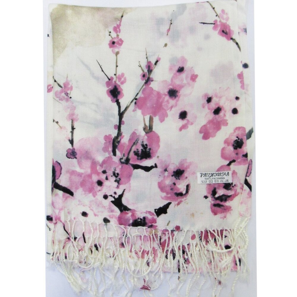Pink Floral Flower Print Pashmina Scarf Shawl Wrap Brand New - Picture 2 of 4